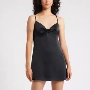 NWT Elegant Black Satin Slip Dress Babydoll Goth Prom